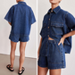 👕 LIMITED-TIME 50% OFF! ✨ Denim Shirt & Shorts Set – Relaxed Fit, Drawstring Waist, 2-Piece 🧵