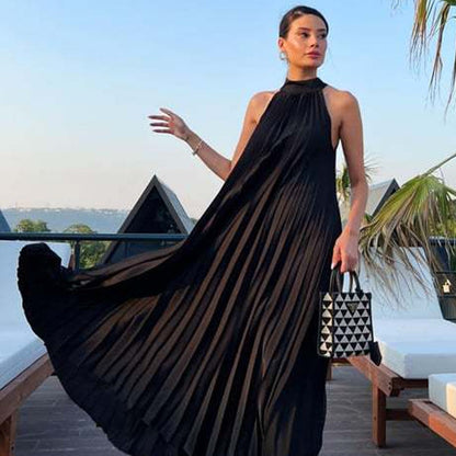👗 LIMITED-TIME 50% OFF! ✨ Women's Halter Neck Maxi Dress – Flowy Pleated Skirt, Elegant, Lightweight, Floor Length 🌸
