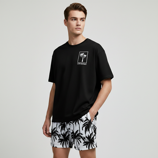 👕 LIMITED-TIME 50% OFF! 🌴 Men's Palm Print 2-Piece Set – T-Shirt & Shorts, Breathable, Relaxed Fit, Drawstring Waist 🏖️