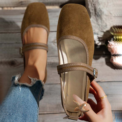 👡 LIMITED-TIME 50% OFF! ✨ Comfortable PU Ballet Flats – Suede-Look, Adjustable Strap, Ergonomic, Square Toe 🌸