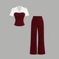 👔 LIMITED-TIME 50% OFF! ✨ Striped Lapel Set – Tee & Palazzo Pants, V-Neck, Flowing, Elegant 🍂