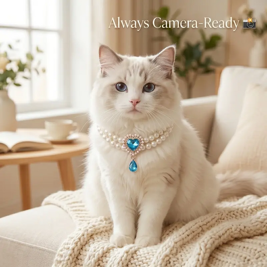 💎 LIMITED-TIME 50% OFF! ✨ Pet Pearl Necklace – Heart Gem, Adjustable, Lightweight, Photo-Ready 📸