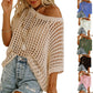 👕 LIMITED-TIME 50% OFF! ✨ 3/4 Sleeve Mesh Top – Hollow Knit, Soft Acrylic, Versatile, Casual ✨