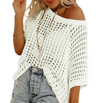 👕 LIMITED-TIME 50% OFF! ✨ 3/4 Sleeve Mesh Top – Hollow Knit, Soft Acrylic, Versatile, Casual ✨