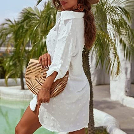 👔 LIMITED-TIME 50% OFF! ✨ Women's Oversized Chiffon Shirt – Jacquard, Side Slit, Half Zip ✨