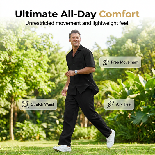👔 LIMITED-TIME 50% OFF! ✨ Men's Short Sleeve Set – Shirt & Pants, Casual, Camp Collar, Relaxed Fit ✨