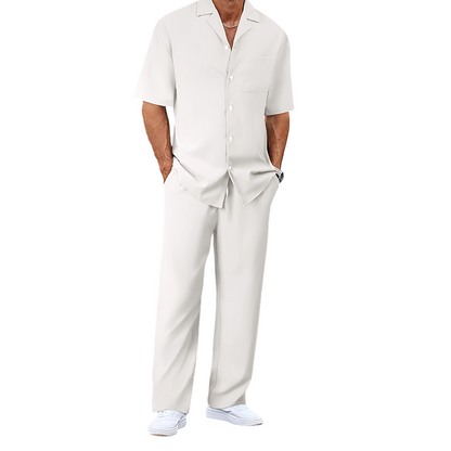 👔 LIMITED-TIME 50% OFF! ✨ Men's Short Sleeve Set – Shirt & Pants, Casual, Camp Collar, Relaxed Fit ✨