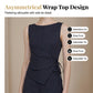 👔 LIMITED-TIME 50% OFF! ✨ Women's Pinstripe Wrap Waist Jumpsuit – Asymmetrical Top, Wide Leg, Power Silhouette 💼