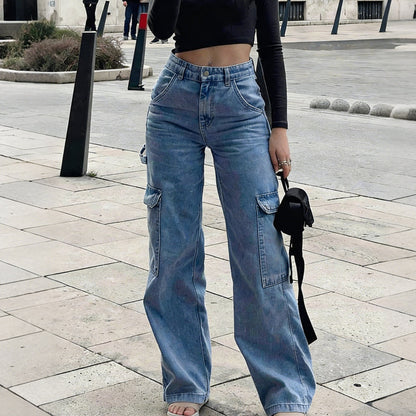 👖 LIMITED-TIME 50% OFF! ✨ Women's Denim Cargo Jeans – Wide Leg, High Waist, Multi-Pocket, Stretch ✨