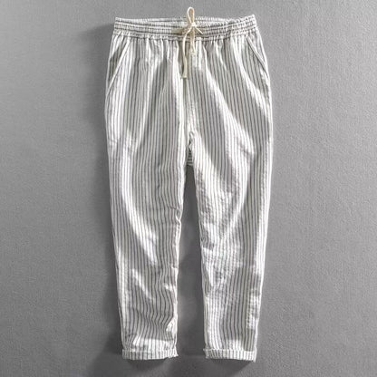 👖 LIMITED-TIME 50% OFF! ✨ Men's Linen Pants – Striped, Cropped, Elastic Waist, Breathable ✨
