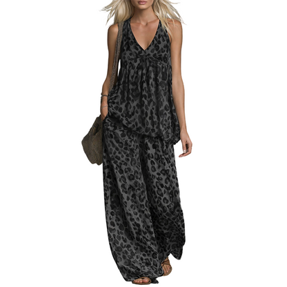 👔 LIMITED-TIME 50% OFF! ✨ Halter Top & Pants Set – Leopard Print, Wide Leg, Vacation ✨