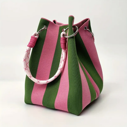 👜 LIMITED-TIME 50% OFF! ✨ Striped Knit Bucket Bag – Handwoven, Rope Handle, Spacious ✨