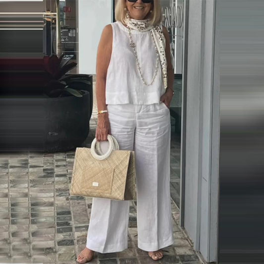 👔 LIMITED-TIME 50% OFF! ✨ Women's 2-Piece Suit – Sleeveless Top, Wide-Leg Pants, Breathable ✨