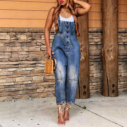 👖 LIMITED-TIME 50% OFF! ✨ Women's Denim Overalls – Button-Front, Tapered, Adjustable Straps ✨