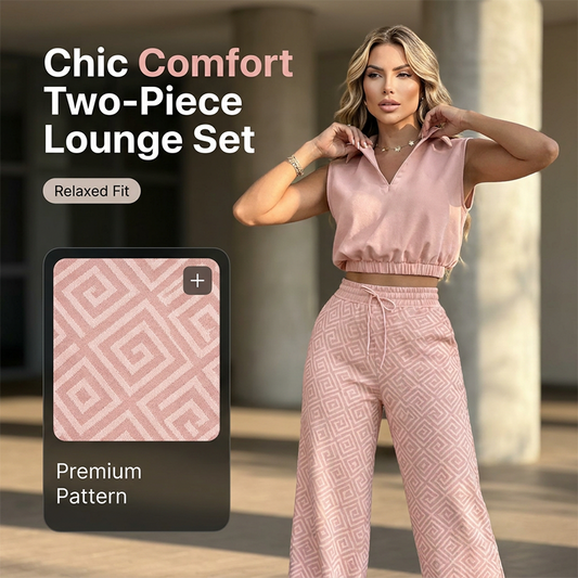 👕 LIMITED-TIME 50% OFF! ✨ Women's 2-Piece Lounge Set – Collared Top, Wide-Leg Pants, 4 Colors 🏠