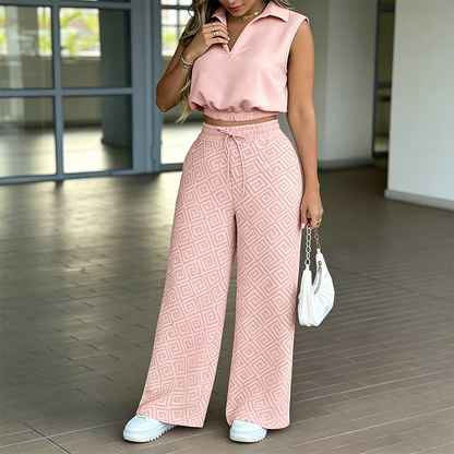 👕 LIMITED-TIME 50% OFF! ✨ Women's 2-Piece Lounge Set – Collared Top, Wide-Leg Pants, 4 Colors 🏠