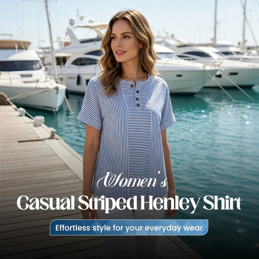 👕 LIMITED-TIME 50% OFF! 🌊 Women's Casual Striped Henley Shirt – Relaxed Fit, Classic Henley Neck, Effortless Style ✨