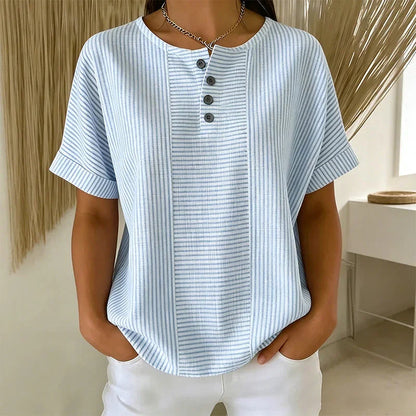 👕 LIMITED-TIME 50% OFF! 🌊 Women's Casual Striped Henley Shirt – Relaxed Fit, Classic Henley Neck, Effortless Style ✨