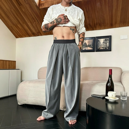 👖 LIMITED-TIME 50% OFF! ✨ Men's Pleated Wide-Leg Trousers – Elastic Waist, Dr