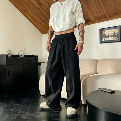 👖 LIMITED-TIME 50% OFF! ✨ Men's Pleated Wide-Leg Trousers – Elastic Waist, Dr