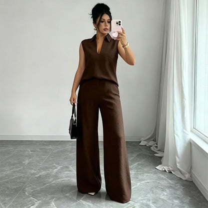 👔 LIMITED-TIME 50% OFF! ✨ Women's Sleeveless Top & Pants Set – Elegant, Wide-Leg ✨