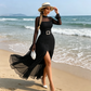 🌹 LIMITED-TIME 50% OFF! ✨ Women's Bell Sleeve Maxi Dress – Sheer, High-Slit, Elegant ✨