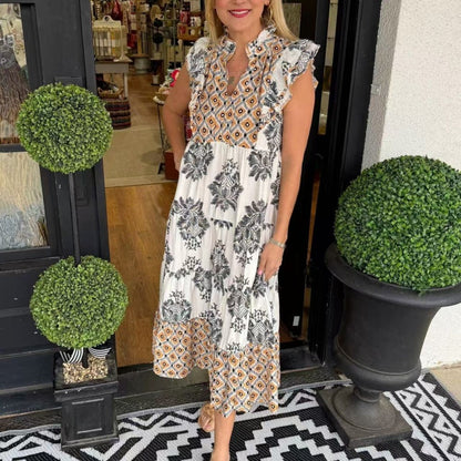 👗 LIMITED-TIME 50% OFF! ✨ Women's Printed Ruffle Dress – Sleeveless, Elegant, Lightweight ✨
