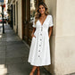 👗 LIMITED-TIME 50% OFF! ☀️ Women's Summer V-Neck Button-Down Dress – Empire Waist, Side Pockets, Breathable 🌸