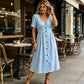 👗 LIMITED-TIME 50% OFF! ☀️ Women's Summer V-Neck Button-Down Dress – Empire Waist, Side Pockets, Breathable 🌸
