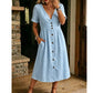 👗 LIMITED-TIME 50% OFF! ☀️ Women's Summer V-Neck Button-Down Dress – Empire Waist, Side Pockets, Breathable 🌸