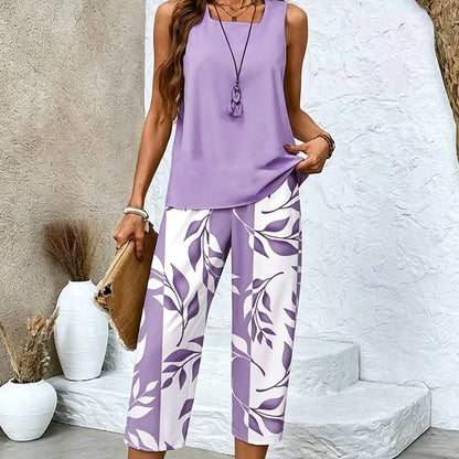 👕 LIMITED-TIME 50% OFF! ✨ Sleeveless Top & Printed Capri Pants Set – Casual, Chic ✨