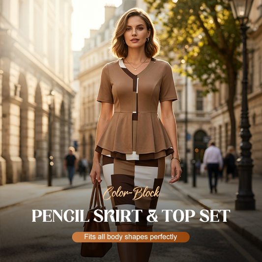 👗 LIMITED-TIME 50% OFF! ✨ Color Block Set – Pencil Skirt & Top, Modern, Chic ✨