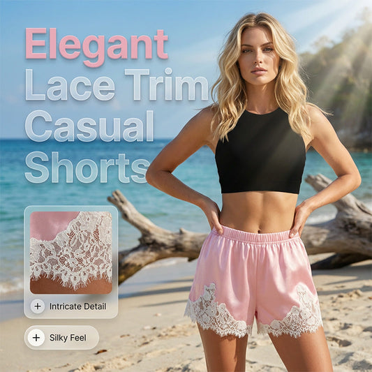 🌸 LIMITED-TIME 50% OFF! ✨ Satin Lace Trim Shorts – Wide Leg, Silky Smooth ✨