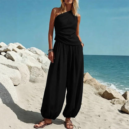 👕 LIMITED-TIME 50% OFF! ✨ Women's One-Shoulder Top & Wide-Leg Pants Set – Chic, Modern ✨