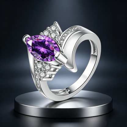 💜 LIMITED-TIME 50% OFF! ✨ Asymmetrical Marquise Zircon Ring – Purple, Elegant, Gift ✨