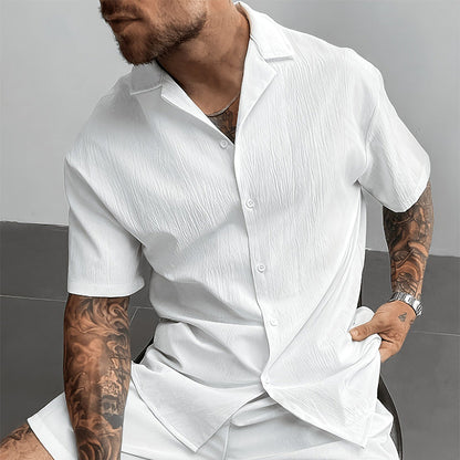 🏖️ LIMITED-TIME 50% OFF! ✨ Men's Textured Short Sleeve Camp Collar Shirt – Crinkle, Breathable, No-Iron 🌞