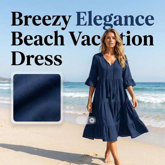 👗 LIMITED-TIME 50% OFF! ✨ Women's V-Neck Tassel Midi Dress – Tiered, Navy Blue, Plus Size 🌊