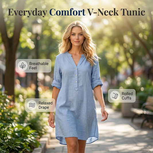👗 LIMITED-TIME 50% OFF! ✨ Women's V-Neck Tunic Dress – Button Down, 12 Colors, Plus Size 🌸