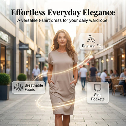 👗 LIMITED-TIME 50% OFF! ✨ Women's T-Shirt Dress – Soft, Pockets, Effortless Midi 🌸