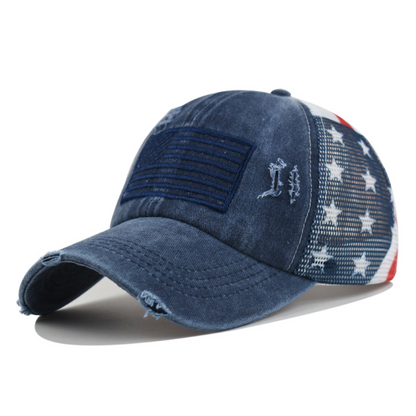 🧢 LIMITED-TIME 50% OFF! ✨ Distressed American Flag Cap – Mesh, Ponytail Hole, Vintage ✨
