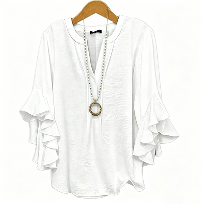 🌸 LIMITED-TIME 50% OFF! ✨ V-Neck Ruffled Sleeve Top – Flowy, Lightweight, Elegant Casual Blouse for Women 🌿