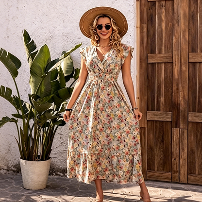 👗 LIMITED-TIME 50% OFF! ✨ Floral Smocked Waist Dress – V-Neck, Flowy, Comfortable ✨