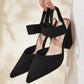 Pointed Toe Block Heel Slingback Pumps