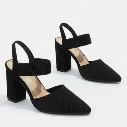 Pointed Toe Block Heel Slingback Pumps