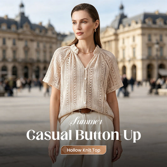☀️ LIMITED-TIME 50% OFF! ✨ Summer Hollow Knit Button-Up Top – Breathable, Lightweight, Casual Chic 👒