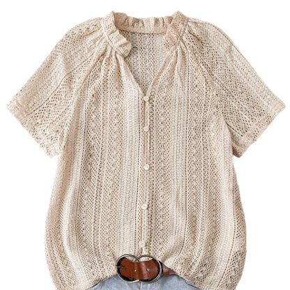 ☀️ LIMITED-TIME 50% OFF! ✨ Summer Hollow Knit Button-Up Top – Breathable, Lightweight, Casual Chic 👒