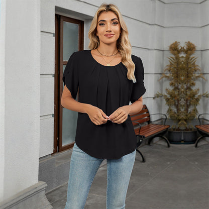 🌺 LIMITED-TIME 50% OFF! ✨ Women's Petal Sleeve & Pleated Neck Blouse – Flowy, Elegant, Versatile Top 🌿