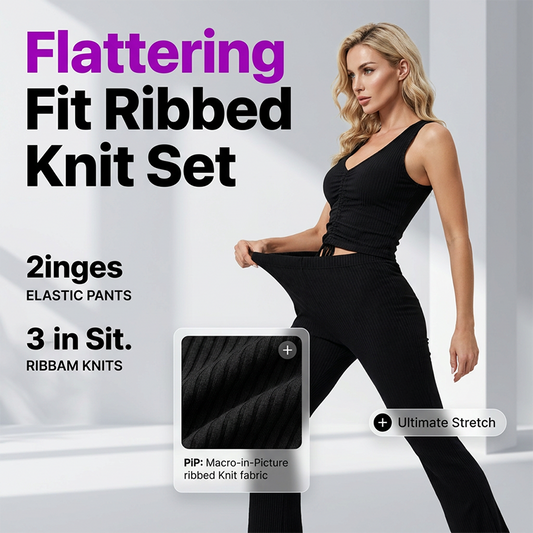 🧥 LIMITED-TIME 50% OFF! ✨ Women's Ribbed V-Neck Vest & Flare Pants Set – Stretchy, Adjustable, Ultra-Flattering Fit 🌿