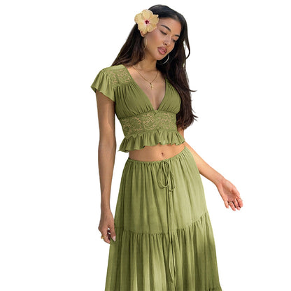 🎉 2026 Sale — Over 23,000 Sold! 💞 Elegant Lace V-Neck Top & Maxi Skirt Set