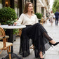 👖 LIMITED-TIME 50% OFF! ✨ Women's Asymmetrical Chiffon Pants – Wide-Leg, Mesh Overlay, Elegant 🌸